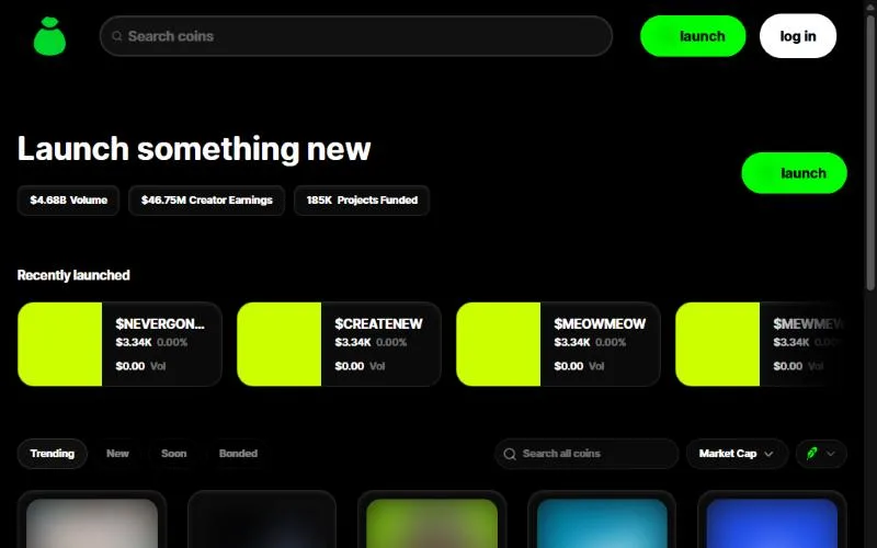 Screenshot: Bags homepage