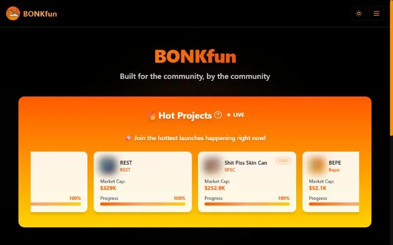 Screenshot: Bonk.fun (LetsBonk) homepage