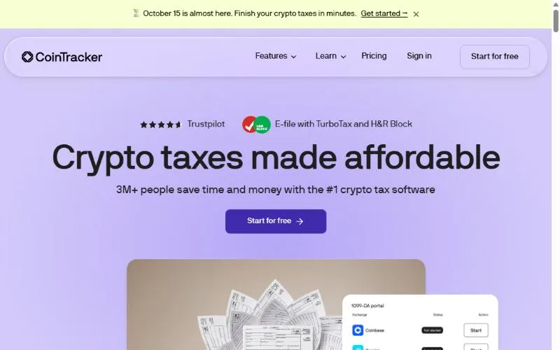Screenshot: CoinTracker homepage