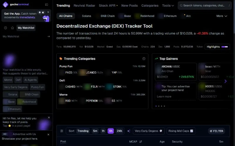 Screenshot: GeckoTerminal homepage