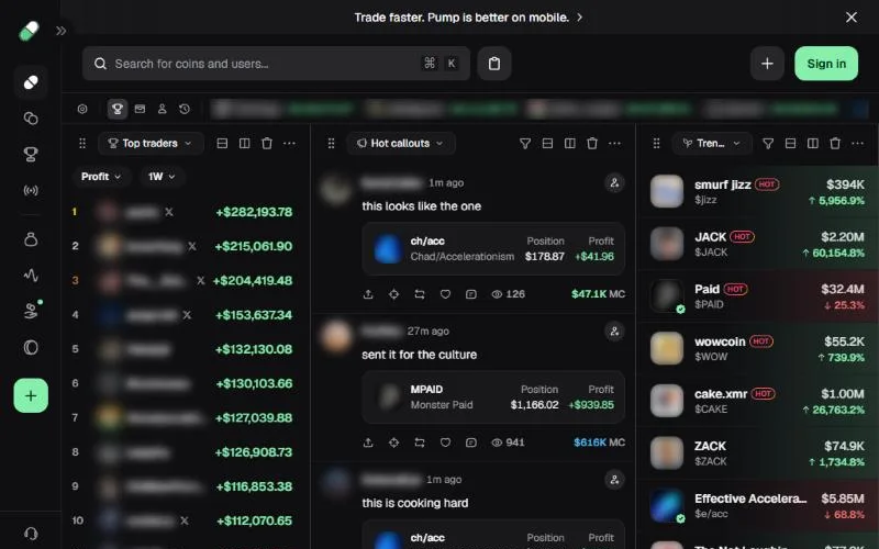 Screenshot: Pump.fun homepage