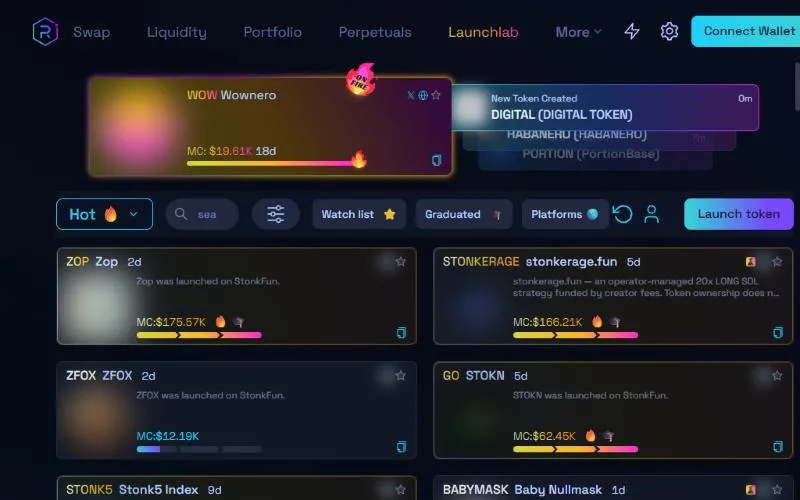 Screenshot: Raydium LaunchLab homepage