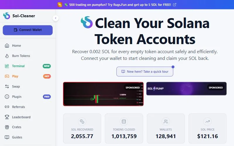 Screenshot: Sol-Cleaner homepage