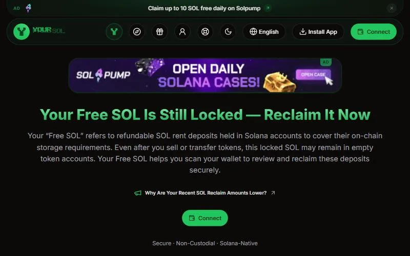 Screenshot: Your Free SOL homepage